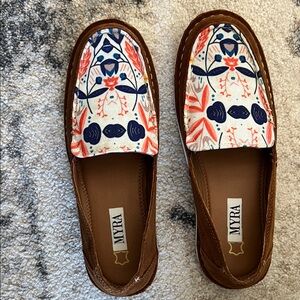 Myra Bag Women's Brown and Blue Patterned Flats